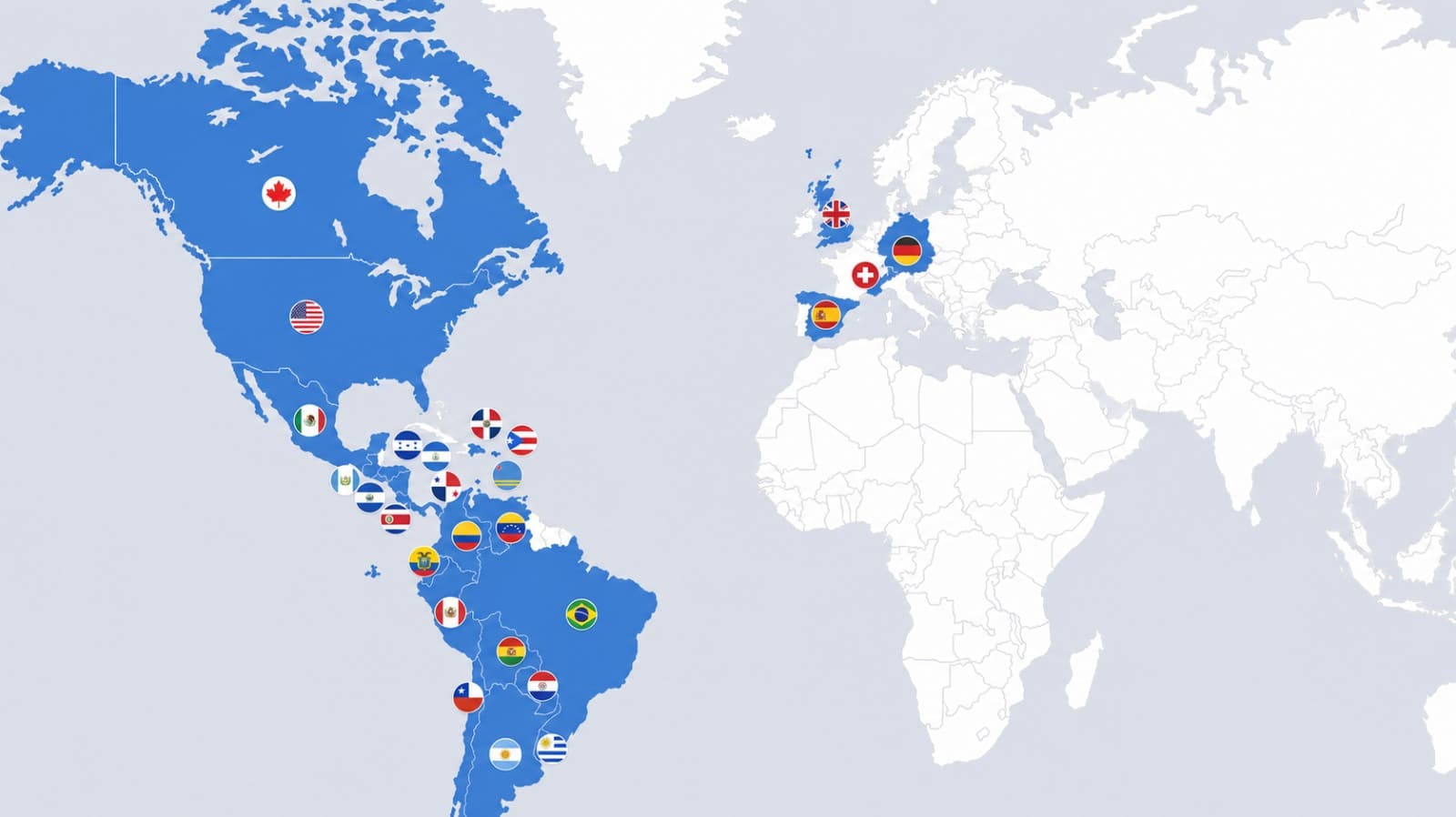 Mapa mundial con los países de América y Europa alcanzados por Enfoque a la Familia